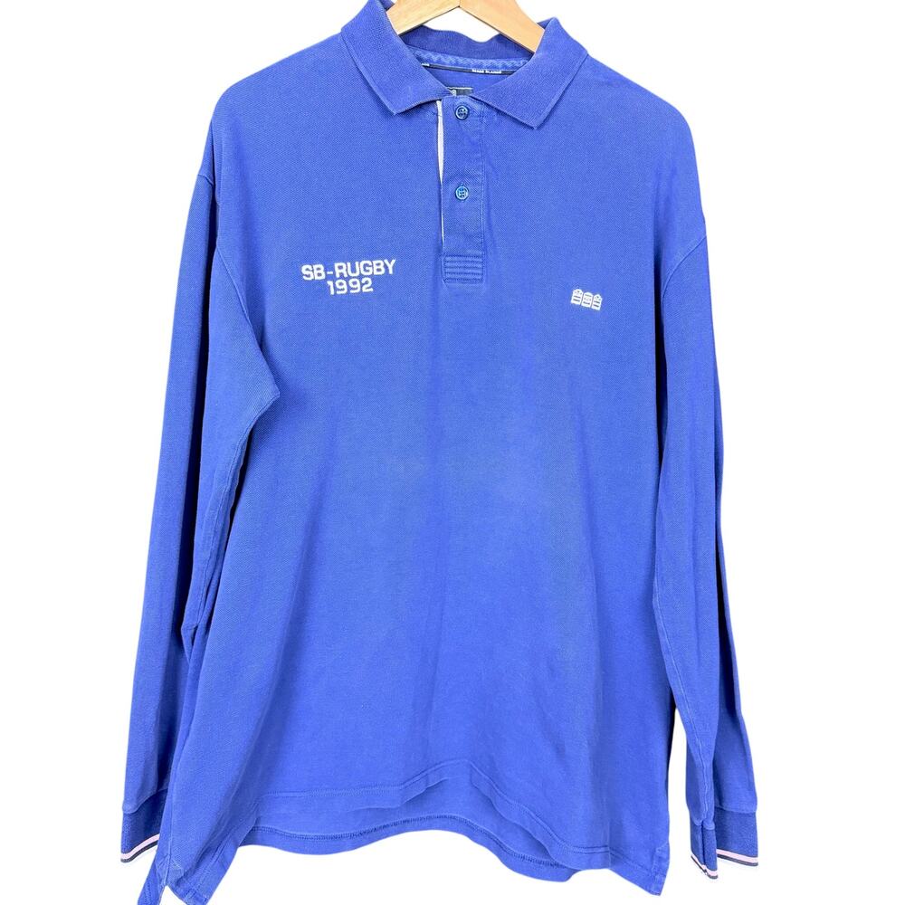 Serge Blanco Retro Men's 3XL Long Sleeve Rugby Jumper Polo France Blue 1992